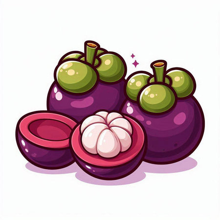Mangosteen fruit isolated on white background. Vector illustration.のイラスト素材