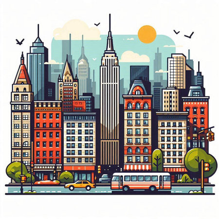Vector illustration of New York City, USA. Flat design style.のイラスト素材