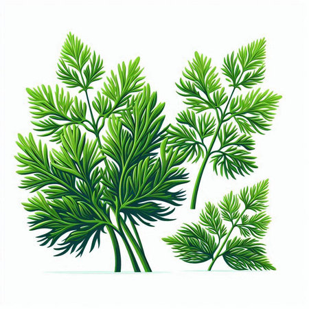 Fresh green dill leaves isolated on white background. Vector illustration.のイラスト素材