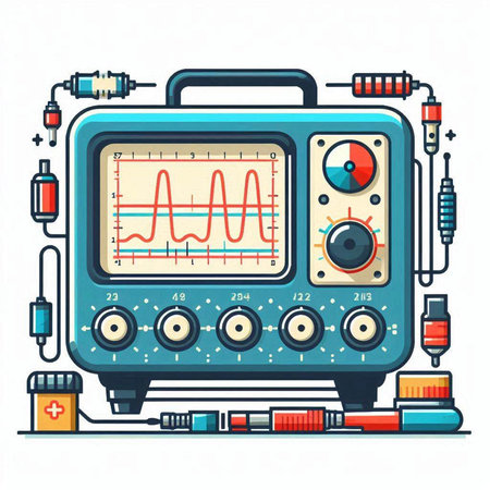 Electrocardiogram. Electrical equipment. Vector illustration in flat style.のイラスト素材