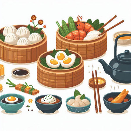 Illustration of a set of traditional chinese cuisine. Vector illustrationのイラスト素材