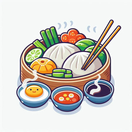 Illustration of dim sum on white background - vector eps10のイラスト素材