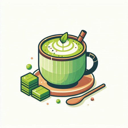 Cup of matcha latte or matcha latte vector illustrationのイラスト素材