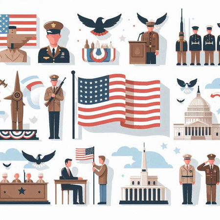 Patriotic Patriotic Symbols Set. Flat Vector Illustrationのイラスト素材