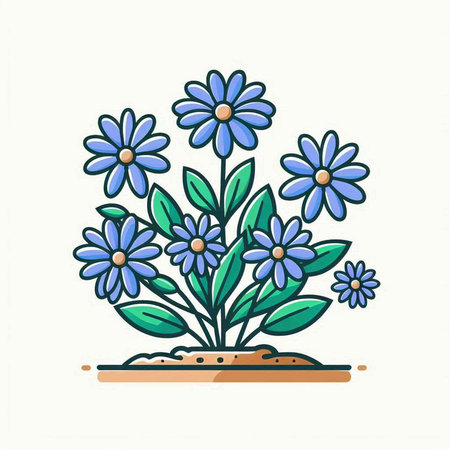 Hand drawn vector illustration of blue flowers. Isolated on white background.のイラスト素材