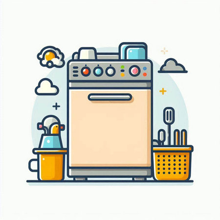 Kitchen equipment flat line icon. Vector illustration of household appliances.のイラスト素材