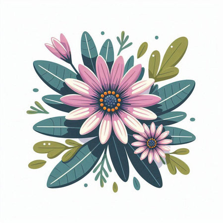 Floral bouquet with flowers and leaves. Hand drawn vector illustration.のイラスト素材