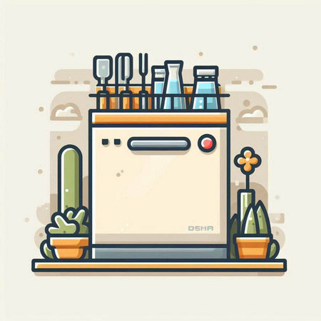 Kitchen icon in flat line style. Vector illustration for web design.のイラスト素材