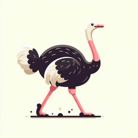 Ostrich vector illustration. Cute cartoon ostrich. Flat style.のイラスト素材