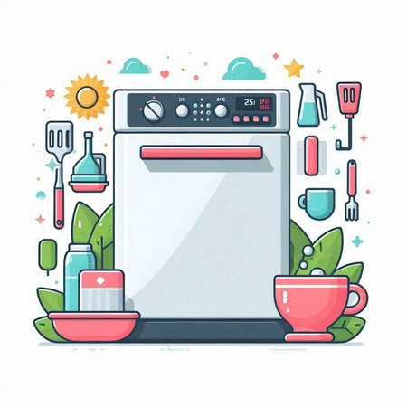Kitchen utensils and household appliances. Vector illustration in flat styleのイラスト素材