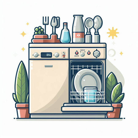 Kitchen appliances. Dishwasher, dishwasher, dishwasher. Vector illustration.のイラスト素材