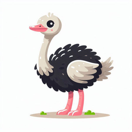 Cute ostrich isolated on white background. Vector cartoon illustration.のイラスト素材