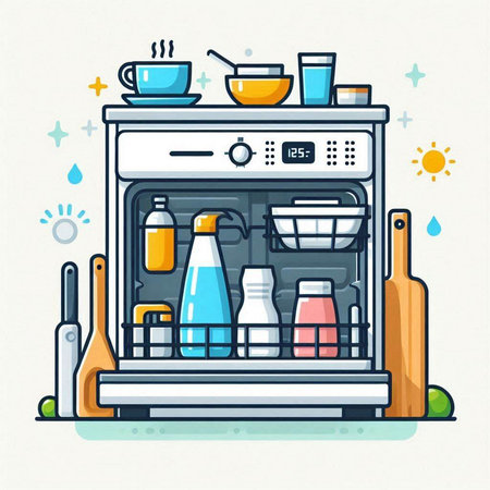 Kitchen utensils and household appliances. Vector illustration in flat styleのイラスト素材