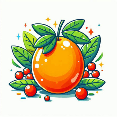Orange fruit with leaves and berries on white background. Vector illustration.のイラスト素材