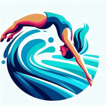 swimmer in a blue water. Vector illustration of a woman swimmingのイラスト素材