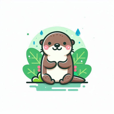 Cute otter sitting on the ground. Vector illustration in cartoon style.のイラスト素材