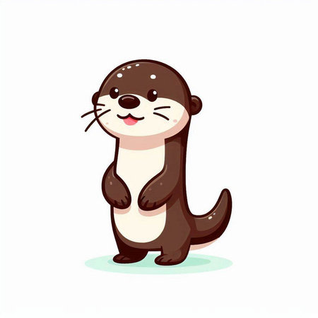 Cute little otter on white background. Vector illustration in cartoon style.のイラスト素材