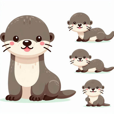 Cute otter set. Vector illustration isolated on white background.のイラスト素材