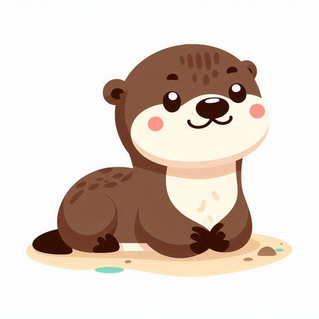 Cute cartoon otter sitting on the sand. Vector illustration.のイラスト素材