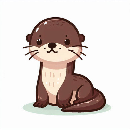 Cute little otter sitting on the ground. Vector illustration.のイラスト素材