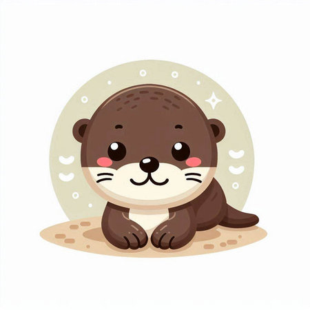Cute otter sitting on the sand. Vector cartoon illustration.のイラスト素材