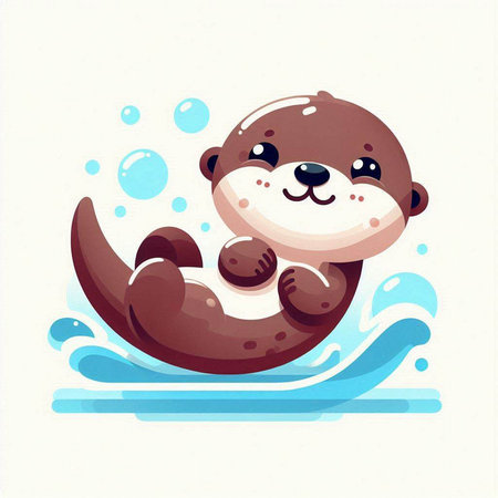 Cute cartoon baby otter swimming in water. Vector illustration.のイラスト素材