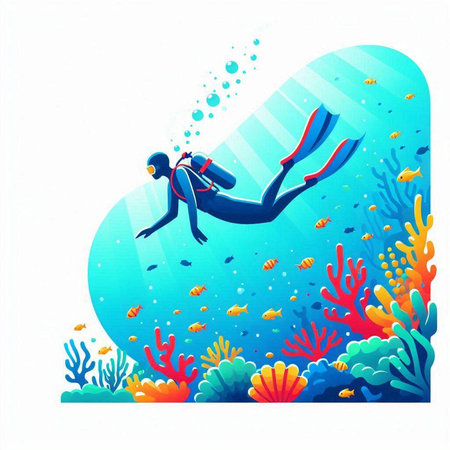 Scuba diving in the sea. Underwater world. Vector illustration.のイラスト素材