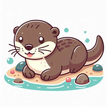 Cute otter on the sand. Vector illustration in cartoon style.のイラスト素材