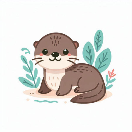Cute little otter sitting in the sand. Vector illustration.のイラスト素材