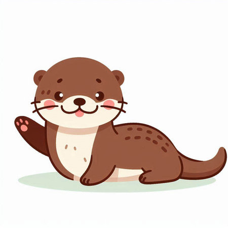 Cute cartoon otter sitting on the ground. Vector illustration.のイラスト素材