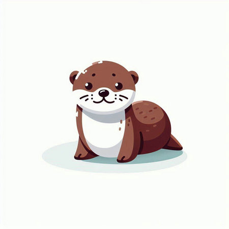 Cute otter cartoon character on white background. Vector illustration.のイラスト素材