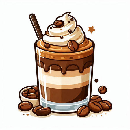 Coffee drink with whipped cream and coffee beans. Vector illustration.のイラスト素材