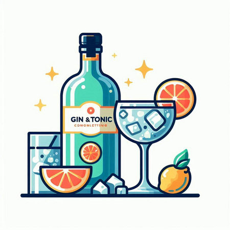 Alcoholic drinks vector illustration. Colorful flat style design on white background.のイラスト素材