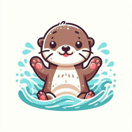 Cute cartoon otter swimming in the water. Vector illustration.のイラスト素材