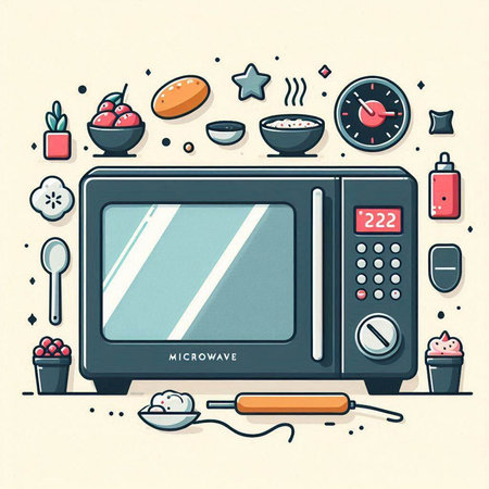 Kitchen utensils. Microwave oven. Flat style vector illustration.のイラスト素材
