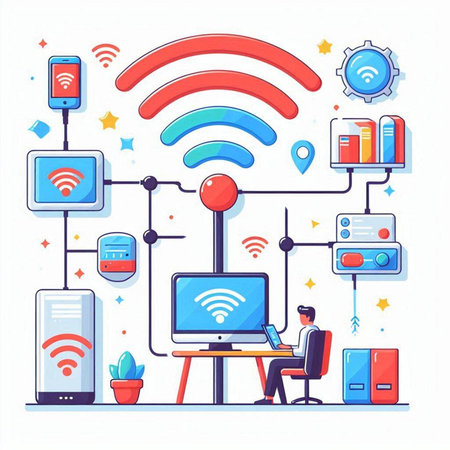 Wireless connection and internet of things concept. Vector illustration in flat styleのイラスト素材