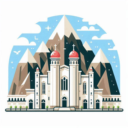 Church in the mountains. Vector illustration in flat style for your designのイラスト素材