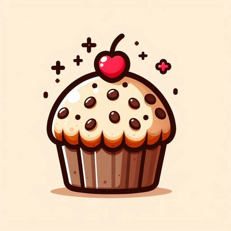Cupcake with cherry icon. Vector illustration in cartoon style.のイラスト素材