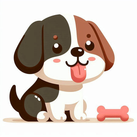 Cute cartoon dog with bone on white background. Vector illustration.のイラスト素材