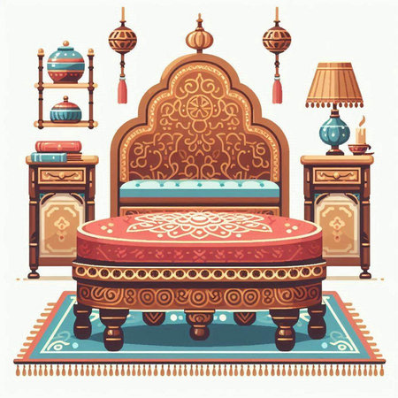 Interior design of the bedroom. Bedroom furniture. Vector illustrationのイラスト素材
