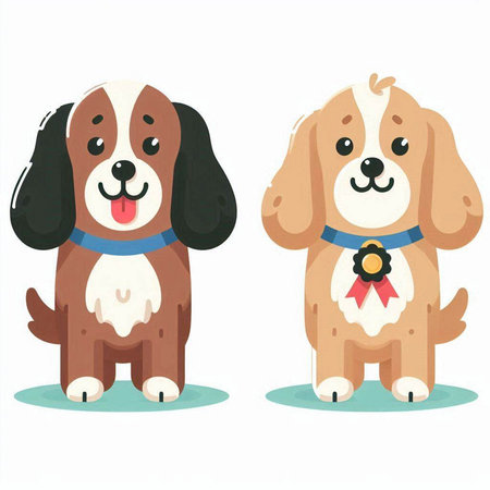 Set of cute dogs. Vector illustration isolated on white background. Cartoon style.のイラスト素材
