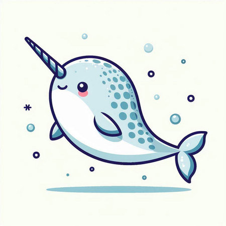 Cute narwhal cartoon vector illustration. Cute cartoon narwhal.のイラスト素材