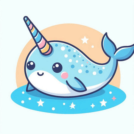 Cute cartoon narwhal with unicorn horn. Vector illustration.のイラスト素材