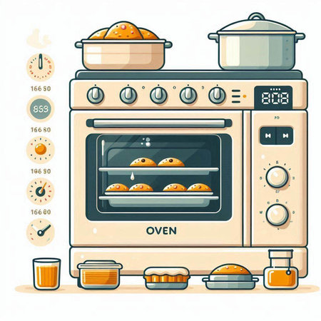 Cooking in the oven. Vector illustration in a flat style.のイラスト素材