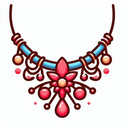 Illustration of a necklace with a flower on a white background.のイラスト素材