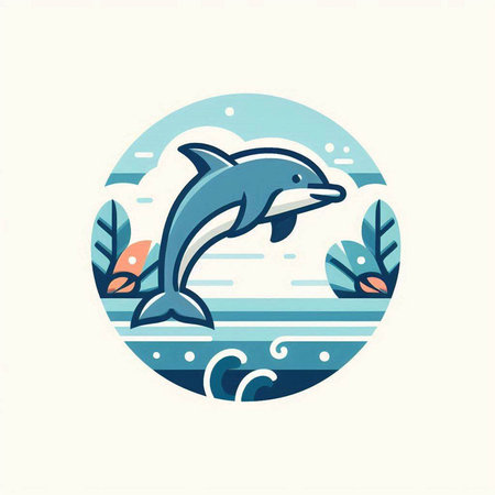 Illustration of a dolphin swimming in the sea. Vector illustration.のイラスト素材