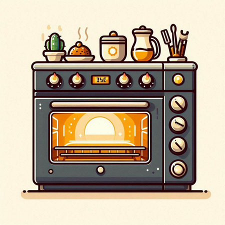 Stylized vector illustration of a classic electric stove in cartoon style.のイラスト素材