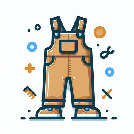 Vector illustration of work overalls in flat style on white background.のイラスト素材