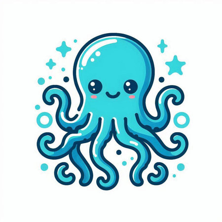 Cute cartoon octopus. Vector illustration. Isolated on white background.のイラスト素材