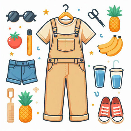Set of summer clothes and accessories. Vector illustration in flat style.のイラスト素材